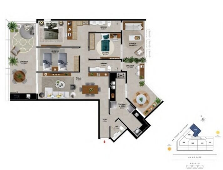 Apartmento na Barra da Tijuca 3 Quartos Av. do Pepê 149m2 Jardim Oceânico